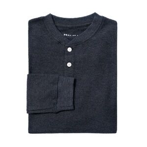 Peau De Loup Dark Gray Long Sleeve Henley Waffle Tee